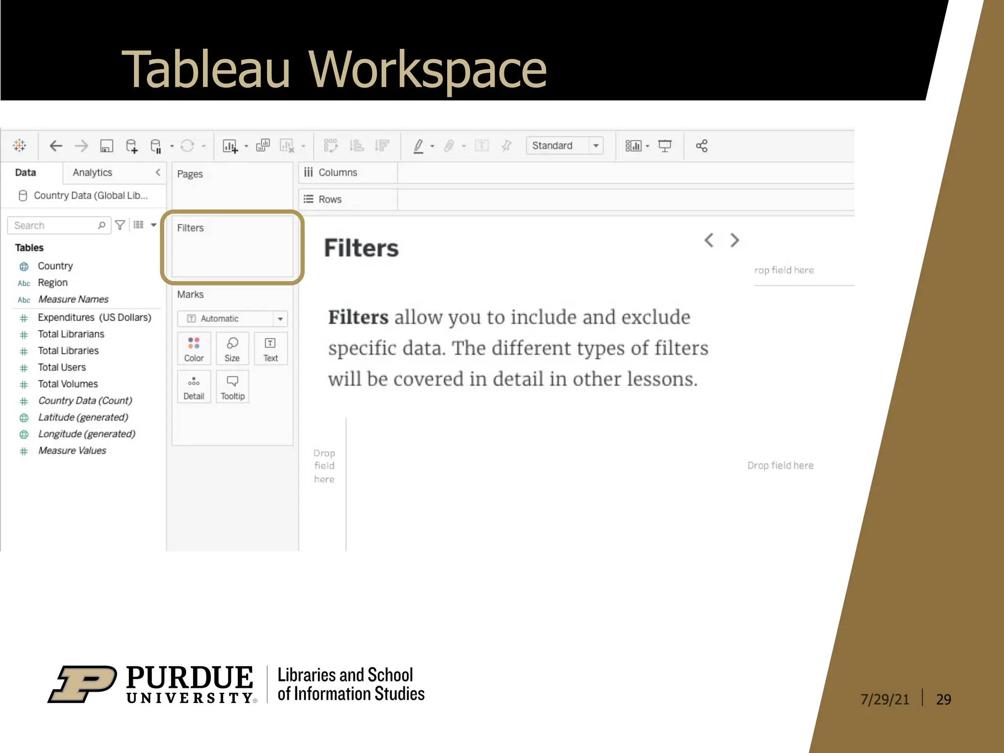 29
Tableau Workspace
 