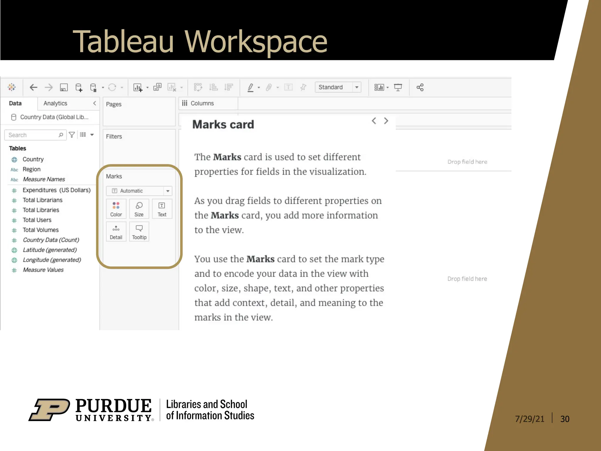 30
Tableau Workspace
 
