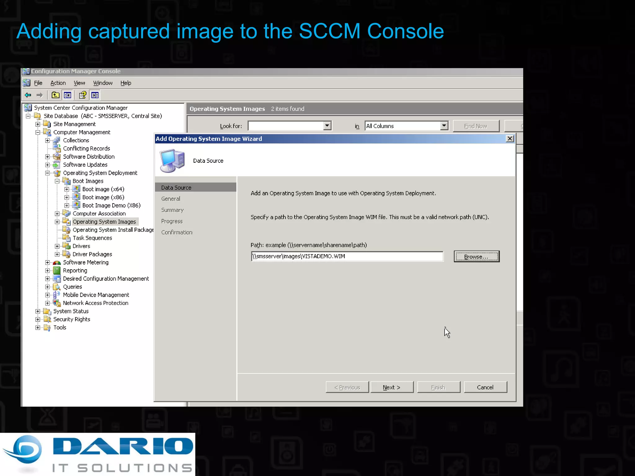 Adding captured image to the SCCM Console 
