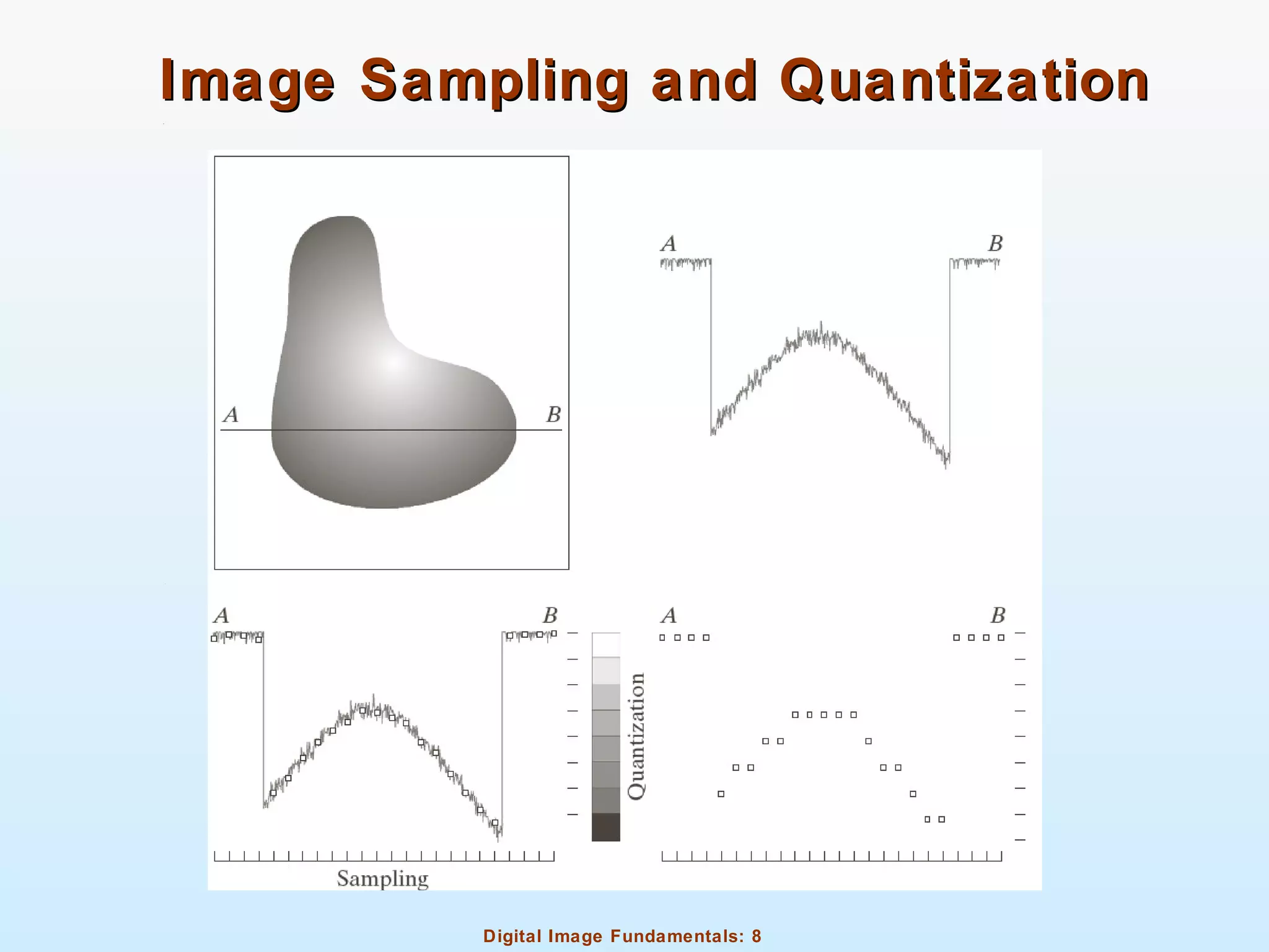 Digital Image Fundamentals: 8
Image Sampling and QuantizationImage Sampling and Quantization
 