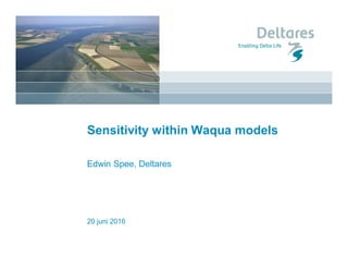 20 juni 2016
Sensitivity within Waqua models
Edwin Spee, Deltares
 