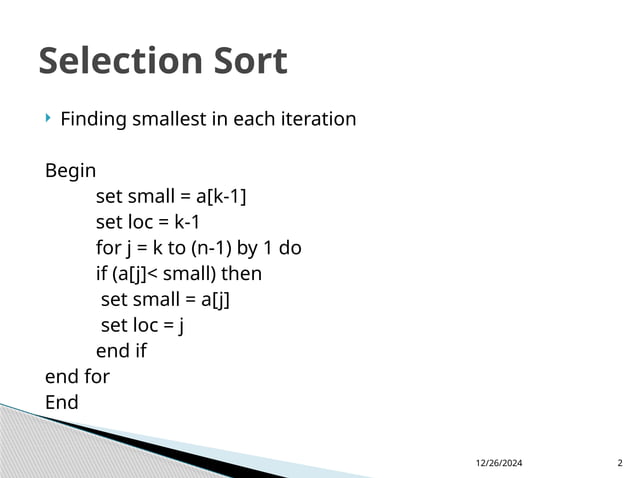 Data Structure Sorting Selection Sort Algorithm | PPT