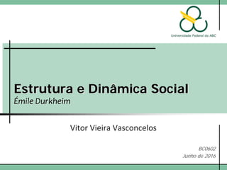 Estrutura e Dinâmica Social
Émile Durkheim
Vitor Vieira Vasconcelos
BC0602
Junho de 2016
 
