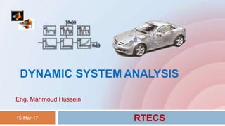 DYNAMIC SYSTEM ANALYSIS
15-Mar-17
RTECS 2015 1
Eng. Mahmoud Hussein
RTECS
 