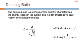 Damping Ratio
41
 The damping ratio is a dimensionless quantity characterizing
the energy losses in the system due to such effects as viscous
friction or electrical resistance
RTECS
 