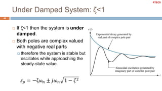 Under Damped System: ζ<1
45
 If ζ<1 then the system is under
damped.
 Both poles are complex valued
with negative real parts
 therefore the system is stable but
oscillates while approaching the
steady-state value.
RTECS
 