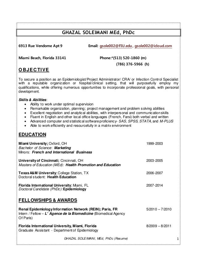 resume brief version_gs 11 20 14_epidemiologist_ ghazal epidemiologist resume