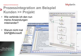 Prozessintegration am Beispiel
    Kunden >> Projekt
 • Wie verbinde ich den nun
   meine Anwendungen
   miteinander?

 • Warum nicht mal
   SAP@Microsoft




  Office Business
Application Services
 