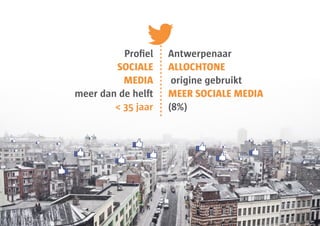 Profiel   Antwerpenaar
        SOCIALE     ALLOCHTONE
          MEDIA      origine gebruikt
meer dan de helft   MEER SOCIALE MEDIA
        < 35 jaar   (8%)
 