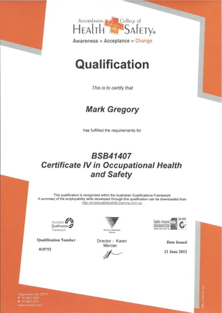 Cert IV in Occupational Health & Safety
