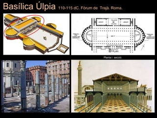 Planta i secció.
Basílica Úlpia 110-115 dC. Fòrum de Trajà. Roma.
 