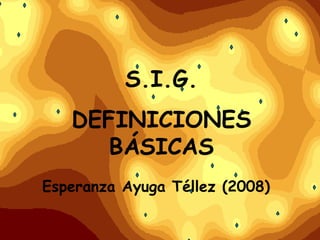 S.I.G.
   DEFINICIONES
      BÁSICAS
Esperanza A
E p       Ayuga Téll
                Téllez (2008)
 