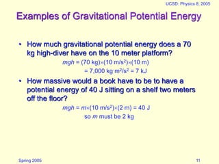 Spring 2005
UCSD: Physics 8; 2005
11
Examples of Gravitational Potential Energy
• How much gravitational potential energy ...