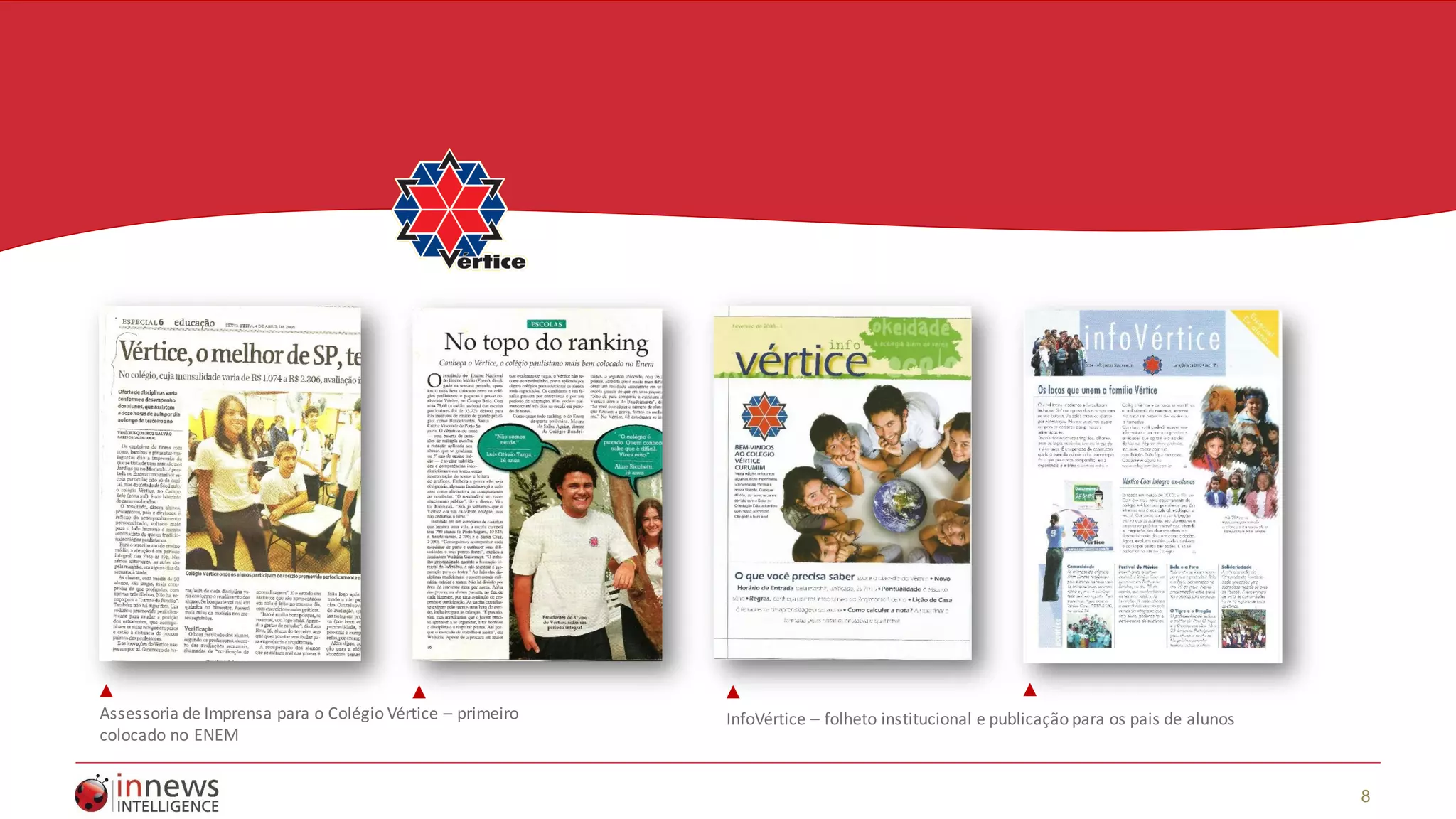 8
Assessoria de Imprensa para o Colégio Vértice – primeiro
colocado no ENEM
InfoVértice – folheto institucional e publicação para os pais de alunos
 