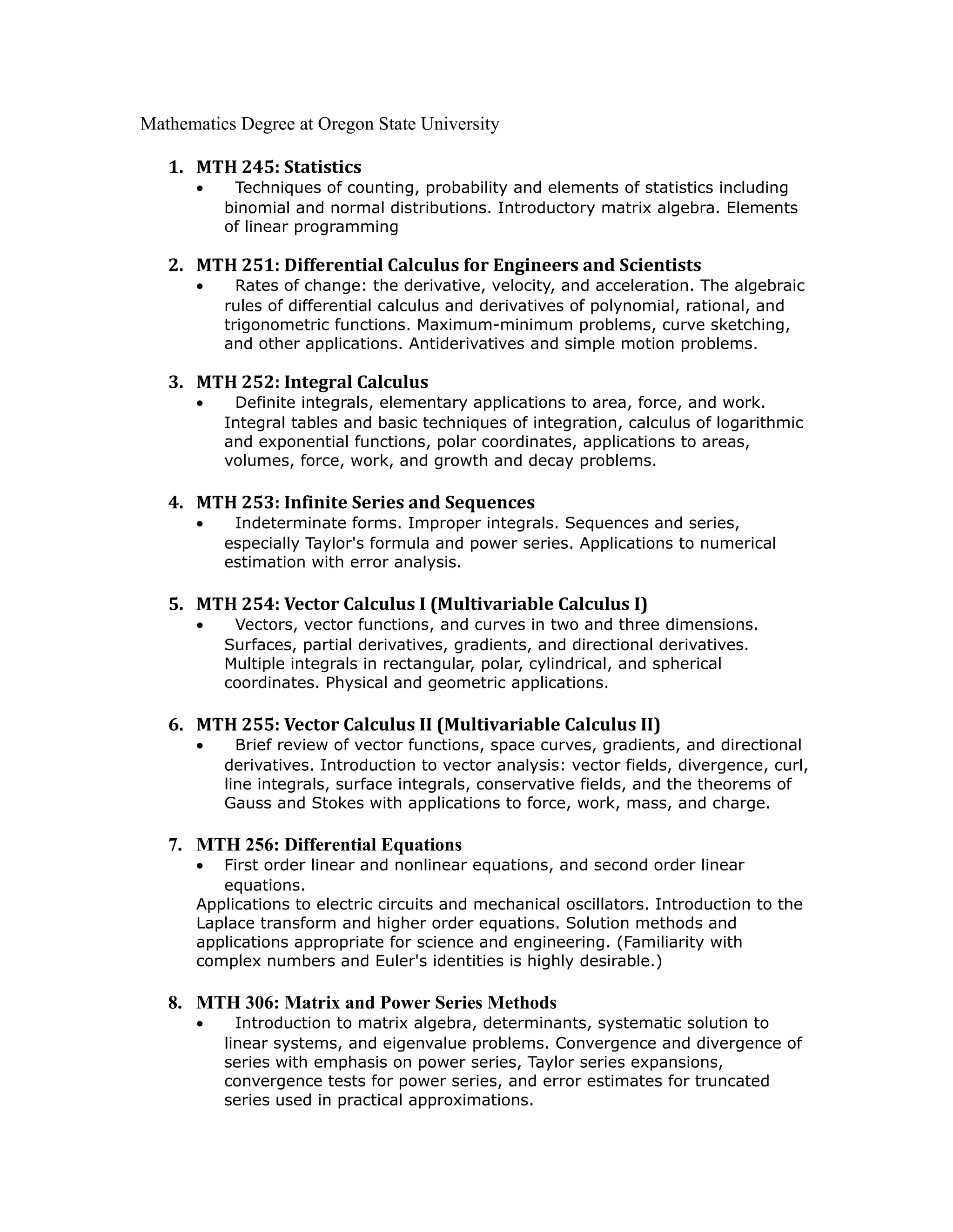 Mathematics Degree DOC Physics Science