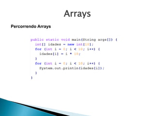 Arrays
Percorrendo Arrays
 