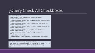jQuery Check All Checkboxes
 