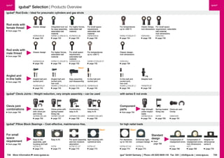 igubal®

igubal®

igubal Selection | Products Overview
®

igubal® Rod Ends – Ideal for pneumatic cylinders and gas struts

Rod ends with
female thread

Classic design

from page 715
KBRM/KBLM
page 720

Rod ends with
male thread

Classic design

from page 726
KARM/KALM
page 726

Integrated lock nut
for easy assembly,
selectable ball
material
KBRM-CL/KBLM-CL
page 722

For higher forces,
selectable ball
material
KCRM/KCLM
page 724

For small space
requirement,
selectable ball
material
KARM-CL/KALM-CL EARM/EALM
page 728
page 732
For higher forces,
selectable ball
material

For small space
requirement,
selectable ball
material
EBRM/EBLM
page 730

For temperatures
up to +200 °C

For temperatures
up to +200 °C

Classic design,
inch dimensions

EARM-HT/EALM-HT
page 735

KARI/KALI
page 738

EBRM-HT/EBLM-HT
page 734

Classic Design, For small space
inch dimensions requirement, selectable
ball material,
inch dimensions
EBRI/EBLI
KBRI/KBLI
page 736
page 740

New!

Angled and
in-line balls
from page 742

Angled ball and
socket joint
WGRM/WGLM
page 742

Angled ball and
Easy assembly
In-line ball and
socket joint,
and disassembly
socket joint
low-cost
WGRM-LC/WGLM-LC WGRM-DE/WGLM-DE AGRM/AGLM
page 742
page 744
page 745

In-line ball and
socket joint,
low-cost
AGRM-LC/AGLM-LC
page 746

Adapter bolt
PKRM/PKLM
page 748

igubal® Clevis Joints – Weight reduction, very simple assembly – can be used

with series E rod ends

Clevis joint
combinations

Component
parts

from page 749

Clevis joints
with clevis pin
and circlip
GERMK/GELMK
page 756

Clevis joints with
spring-loaded
fixing clip
GERMF/GELMF
page 757

Combination,
easy to fit

Combination,
easy to fit

GERMKE/GELMKE
page 758

GERMFE/GELMFE
page 759

from page 754

igubal® Pillow Block Bearings – Cost-effective, maintenance-free,

from page 763

708 More information

Easy to dis­
assemble, split
housing and ball
KSTM-GT
page 770

www.igubal.eu

Easy to fit
ESTM
page 771

Spring-loaded Clevis pin and
fixing clip
Circlip
GEFM
page 760

GBM/GSR
page 761

for high radial loads
New!

For small
space
requirement

High strength
under impact
loads
GERM/GELM
page 754

For quick assembly Split housing with
and low moisture
cylindrical bore
absorption
ESTM-GT-GT
ESTM-GT
page 772
page 773

New!

For diameters
up to 150 mm

Extremely light,
compact design

ESTM-GT150
page 774

ESTM-SL
page 775

Standard
design
	from
	 page 768

Compensation of
Compensation of
Adapter for
misalignment errors misalignment errors, dimensional
inch dimensions
series E
KSTM
KSTI
page 768
page 768
page 776

igus® GmbH Germany  |  Phone +49 2203 9649-145 Fax -334  |  info@igus.de  |  www.igus.eu

709

 