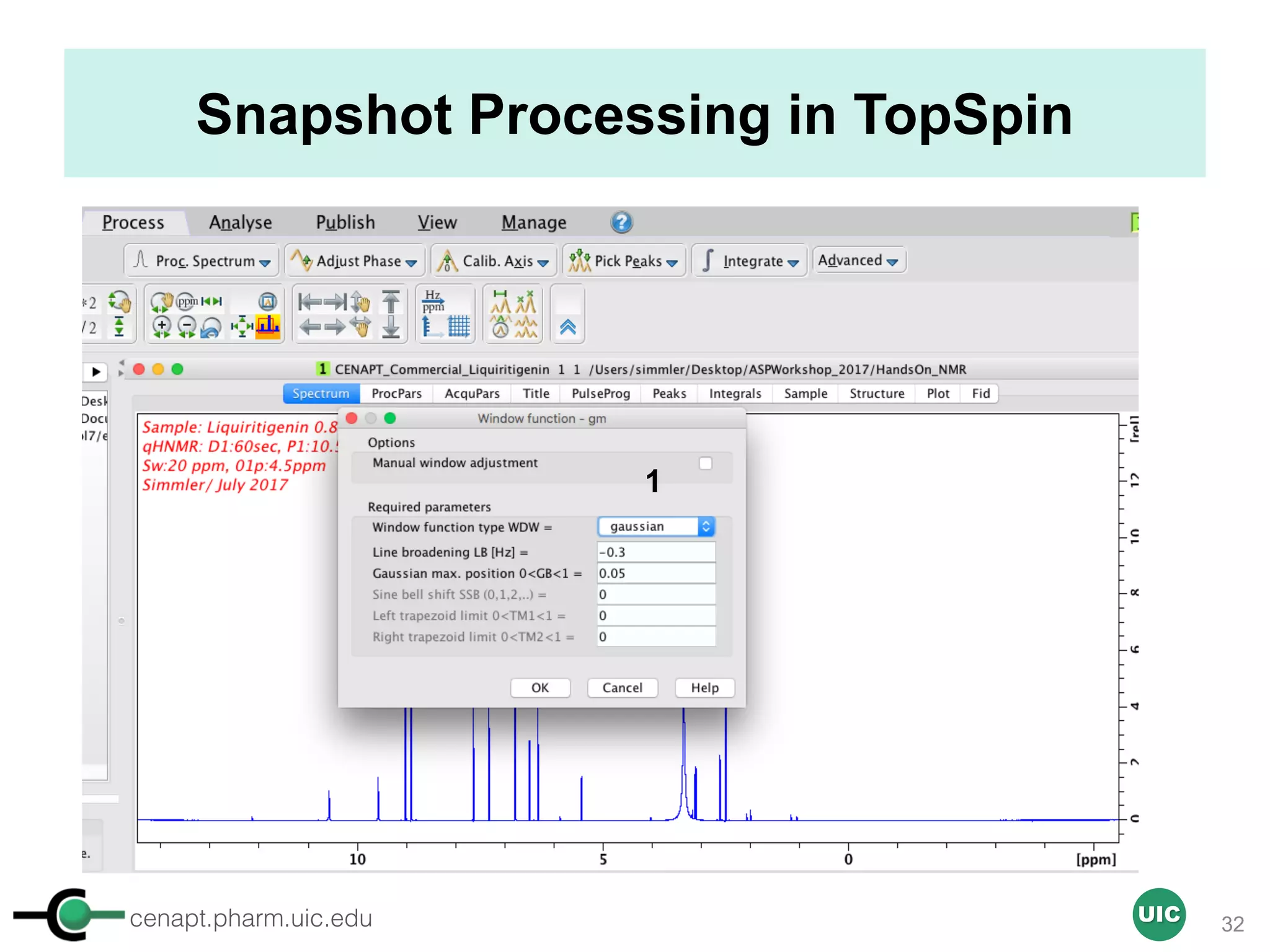 cenapt.pharm.uic.edu UIC
Snapshot Processing in TopSpin
1
32
 