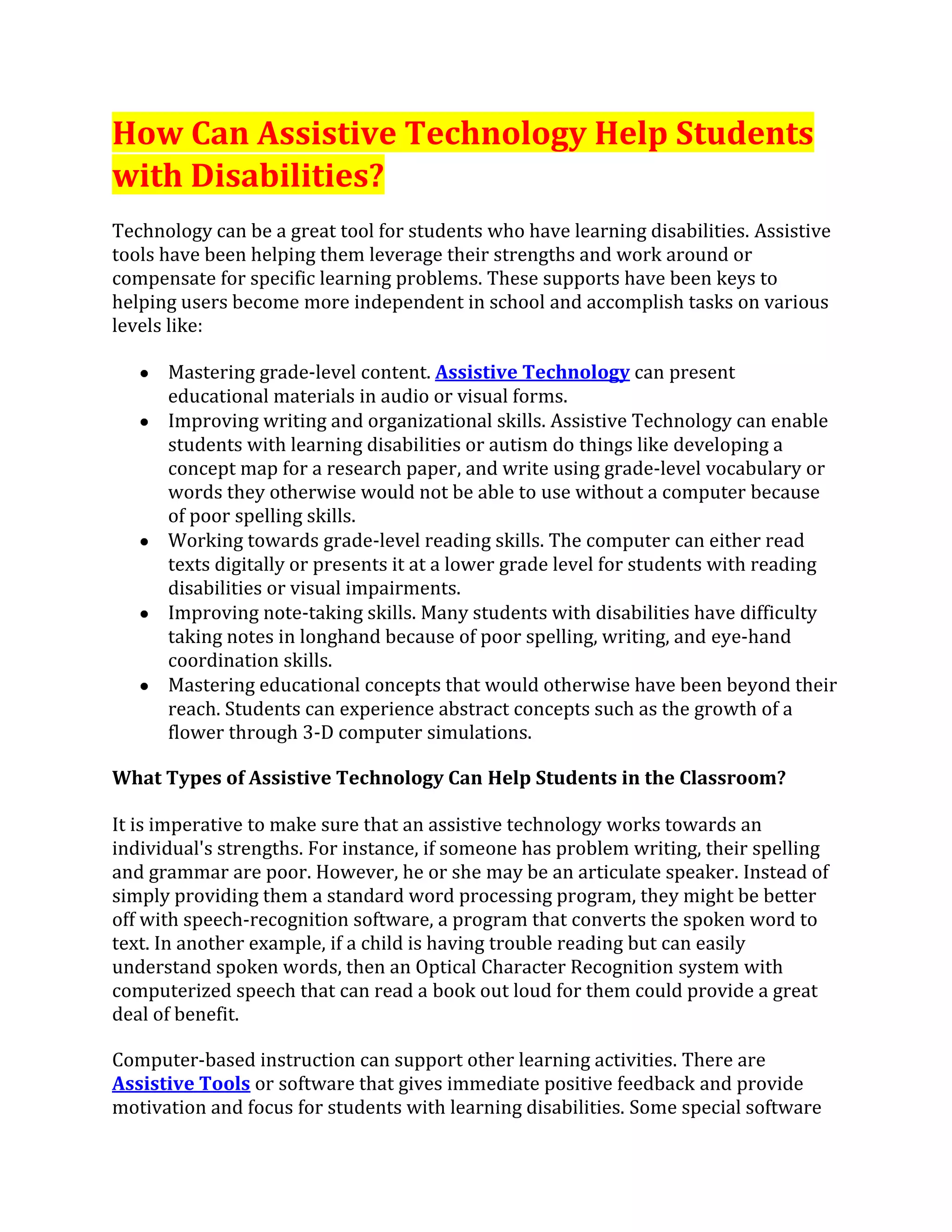 How Can Assistive Technology Help Students with Disabilities? PDF