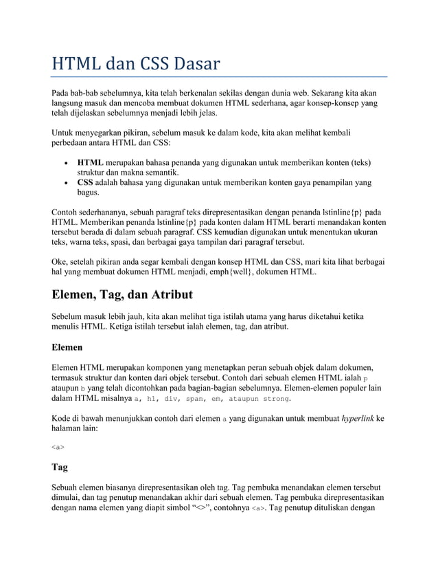 webdesign dasar : 03 html dan css dasar | DOCX