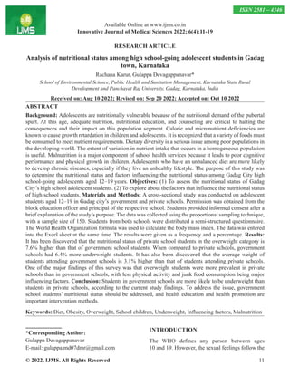 Analysis of nutritional status among high school-going adolescent ...