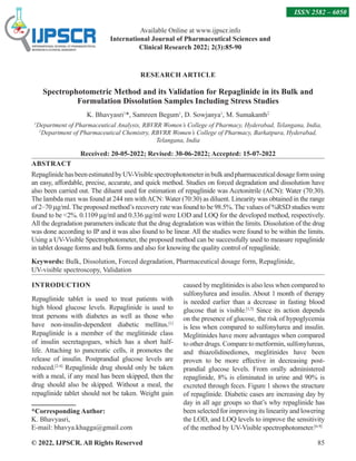 Spectrophotometric Method and its Validation for Repaglinide in its ...
