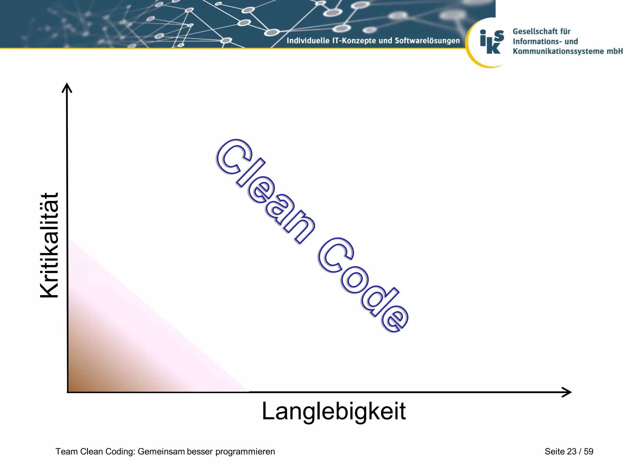 Kritikalität

Langlebigkeit
Team Clean Coding: Gemeinsam besser programmieren

Seite 23 / 59

 