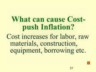 What can cause Cost-
   push Inflation?
Cost increases for labor, raw
 materials, construction,
 equipment, borrowing etc.

                      37
 