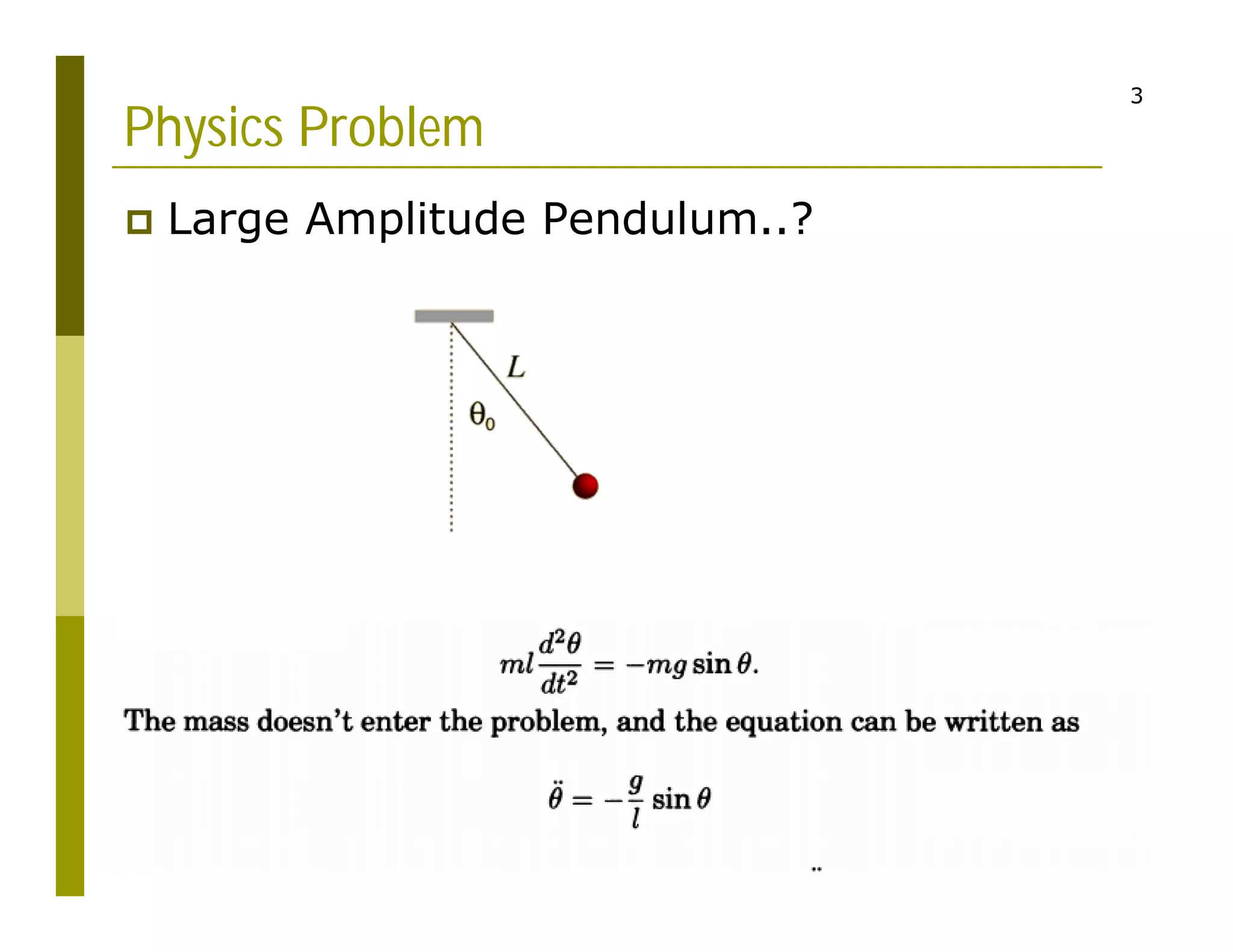 3
Physics Problem
 Large Amplitude Pendulum..?
 