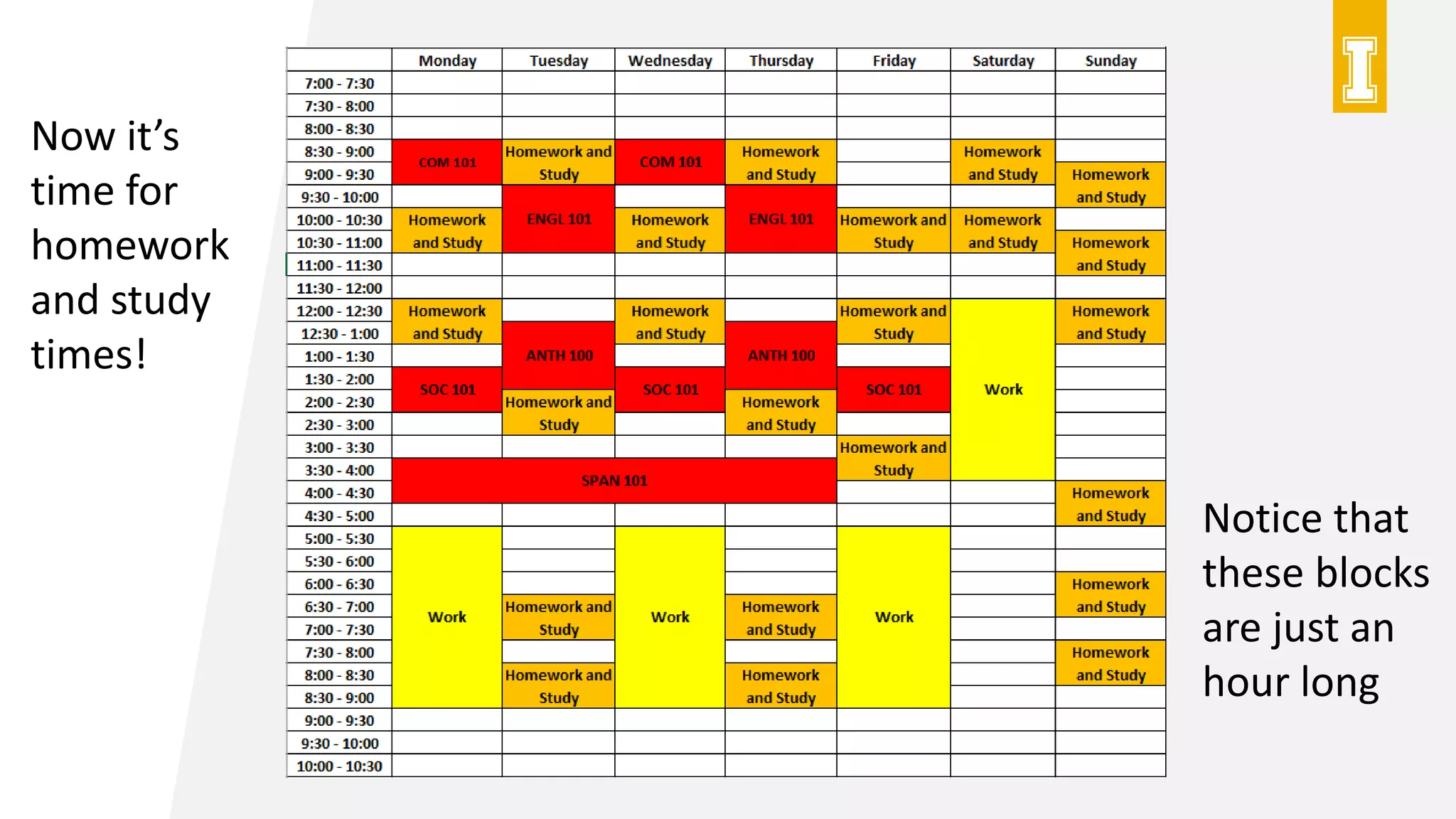 Now it’s
time for
homework
and study
times!
Notice that
these blocks
are just an
hour long
 