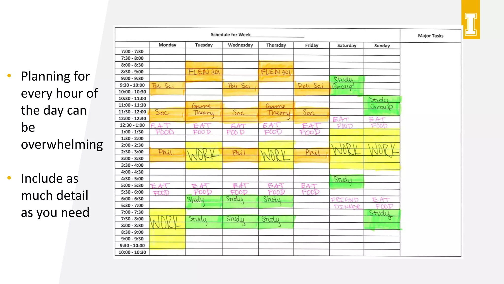 • Planning for
every hour of
the day can
be
overwhelming
• Include as
much detail
as you need
 
