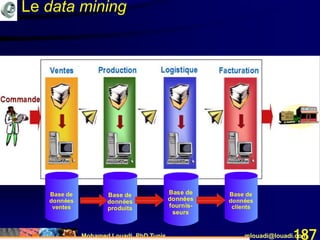 Mohamed Louadi, PhD Tunis mlouadi@louadi.com187
Base de
données
produits
Base de
données
clients
Base de
données
ventes
Base de
données
fournis-
seurs
Le data mining
 