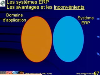 Mohamed Louadi, PhD Tunis mlouadi@louadi.com67
Système
ERP
Domaine
d’application
Les systèmes ERP
Les avantages et les inconvénients
 