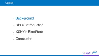 Outline
• Background
• SPDK introduction
• XSKY’s BlueStore
• Conclusion
 
