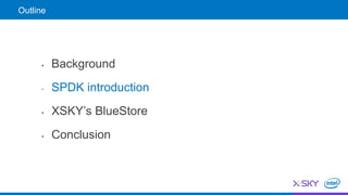 Outline
• Background
• SPDK introduction
• XSKY’s BlueStore
• Conclusion
 