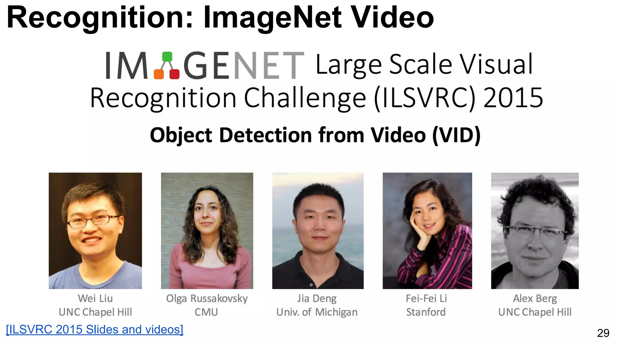 29
Recognition: ImageNet Video
[ILSVRC 2015 Slides and videos]
 