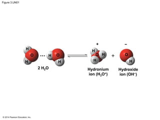 © 2014 Pearson Education, Inc.
Figure 3.UN01
2 H2O Hydronium
ion (H3O+)
Hydroxide
ion (OH−)
+ −
 
