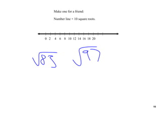 Make one for a friend:

        Number line + 10 square roots.




0   2     4    6    8   10  12  14  16  18  20




                                                 10
 