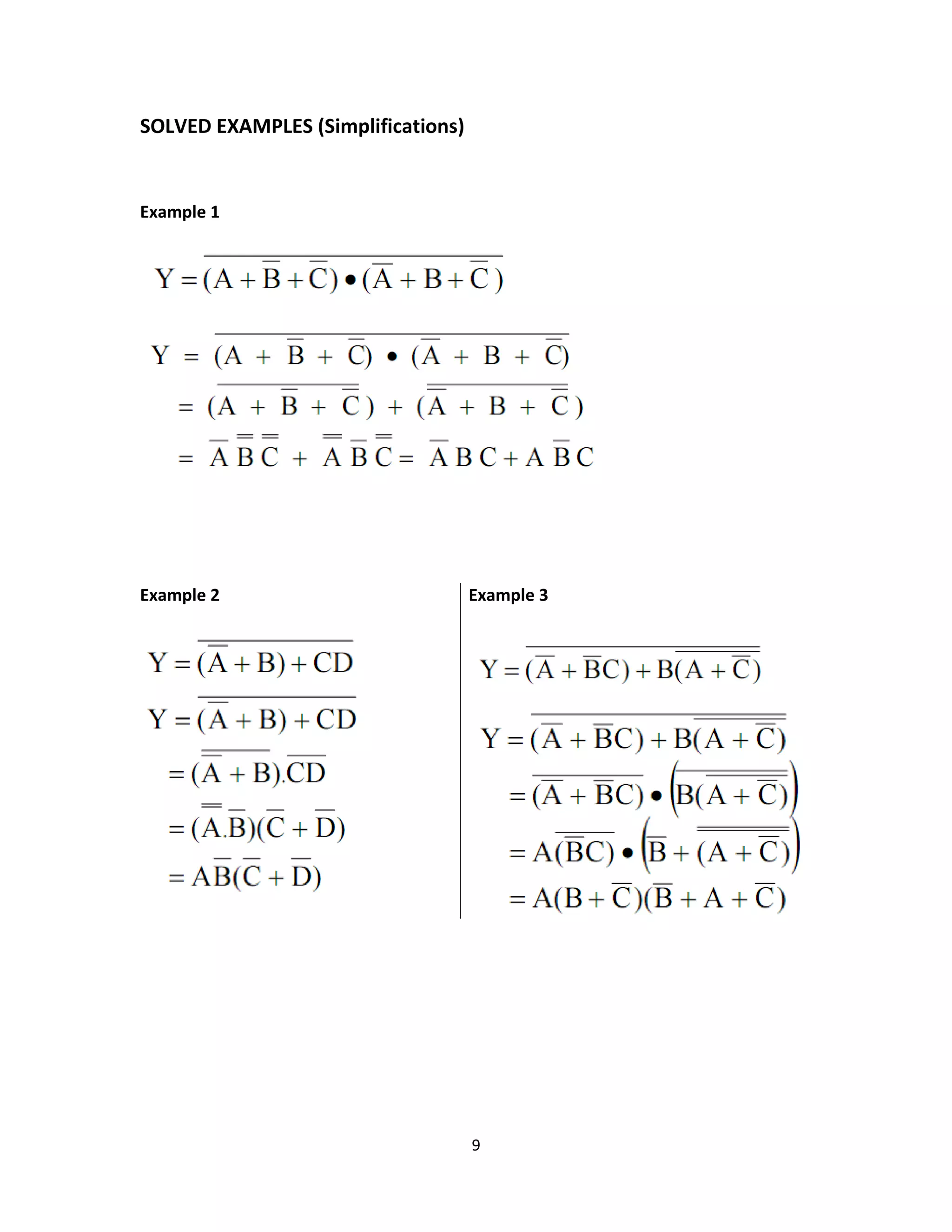 9
SOLVED EXAMPLES (Simplifications)
Example 1
Example 2 Example 3
 
