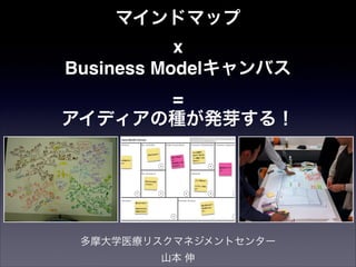 マインドマップ
           x
Business Modelキャンバス
      =
アイディアの種が発芽する！




 多摩大学医療リスクマネジメントセンター
        山本 伸
 
