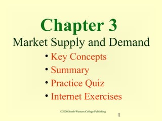 Chapter 3
Market Supply and Demand
     • Key Concepts
     • Summary
     • Practice Quiz
     • Internet Exercises
        ©2000 South-Western College Publishing
                                                 1
 
