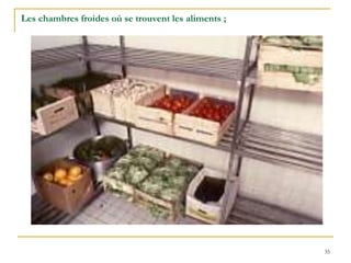 35
Les chambres froides où se trouvent les aliments ;
 