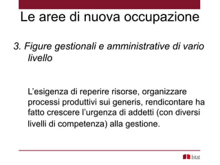 Le aree di nuova occupazione
3. Figure gestionali e amministrative di vario
livello
L’esigenza di reperire risorse, organi...