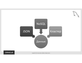 Copyright © 2017, Oracle and/or its affiliates. All rights reserved.
Данные
JSON
NoSQL
Кластер
 