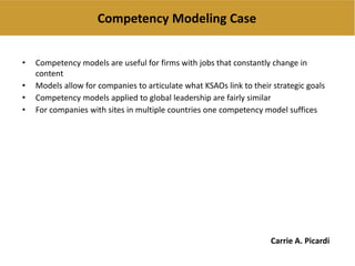 Competency Modeling Case
• Competency models are useful for firms with jobs that constantly change in
content
• Models all...