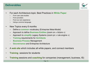 • For each Architecture topic: Best Practices in White Paper
– From user case studies
– From providers
– From our own expe...