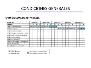 CONDICIONES GENERALES
CRONOGRAMA DE ACTIVIDADES
 