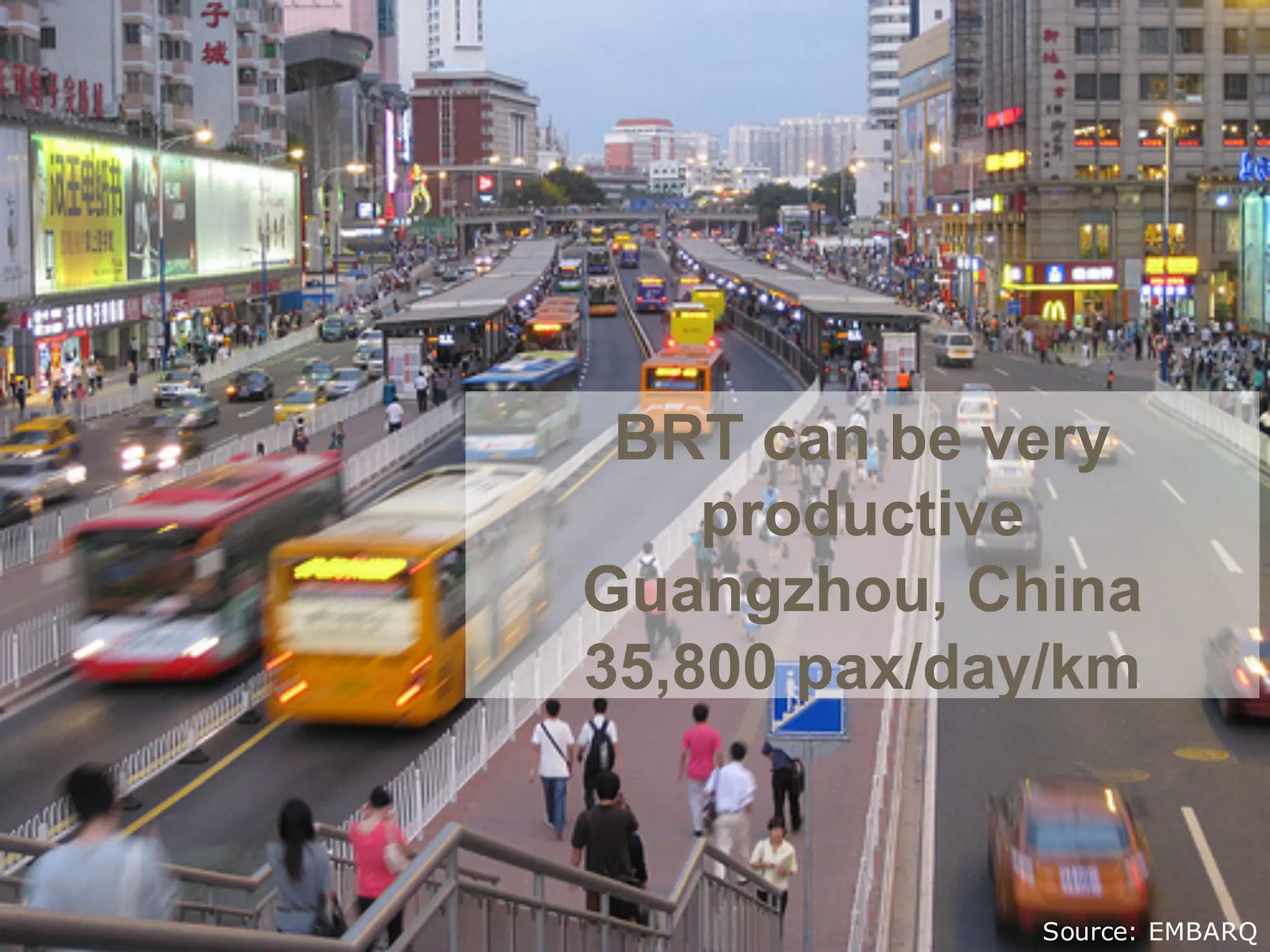 BRT can be very
productive
Guangzhou, China
35,800 pax/day/km
Source: EMBARQ
 