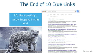 It’s like spotting a
snow leopard in the
wild.
Via Mozcast
The End of 10 Blue Links
 